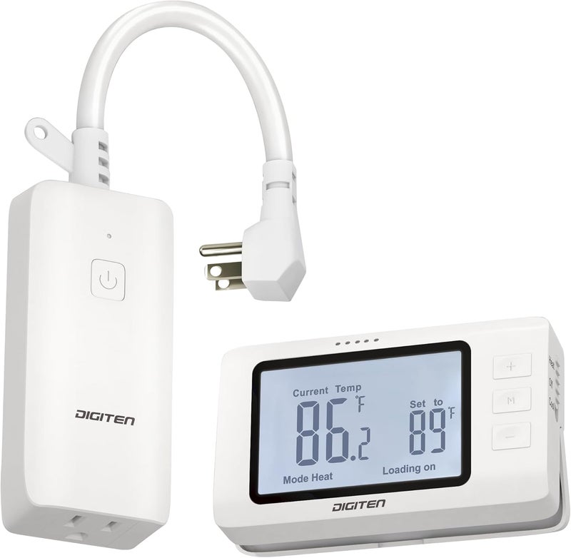 DIGITEN Wireless Thermostat Outlet Temperature Controlled Outlet with Power Cord for Heating and Cooling, Remote Control Plug in Thermostat 1800w for Space Heater, Fan, AC - Image 1